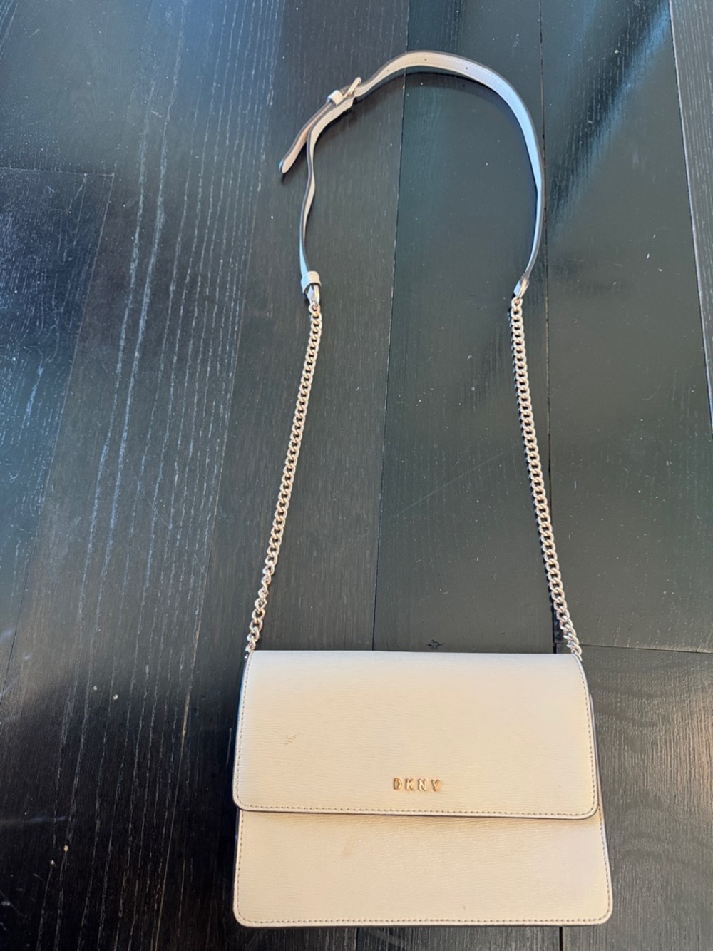 DKNY Cream Leather Crossbody with Gold Chain Strap